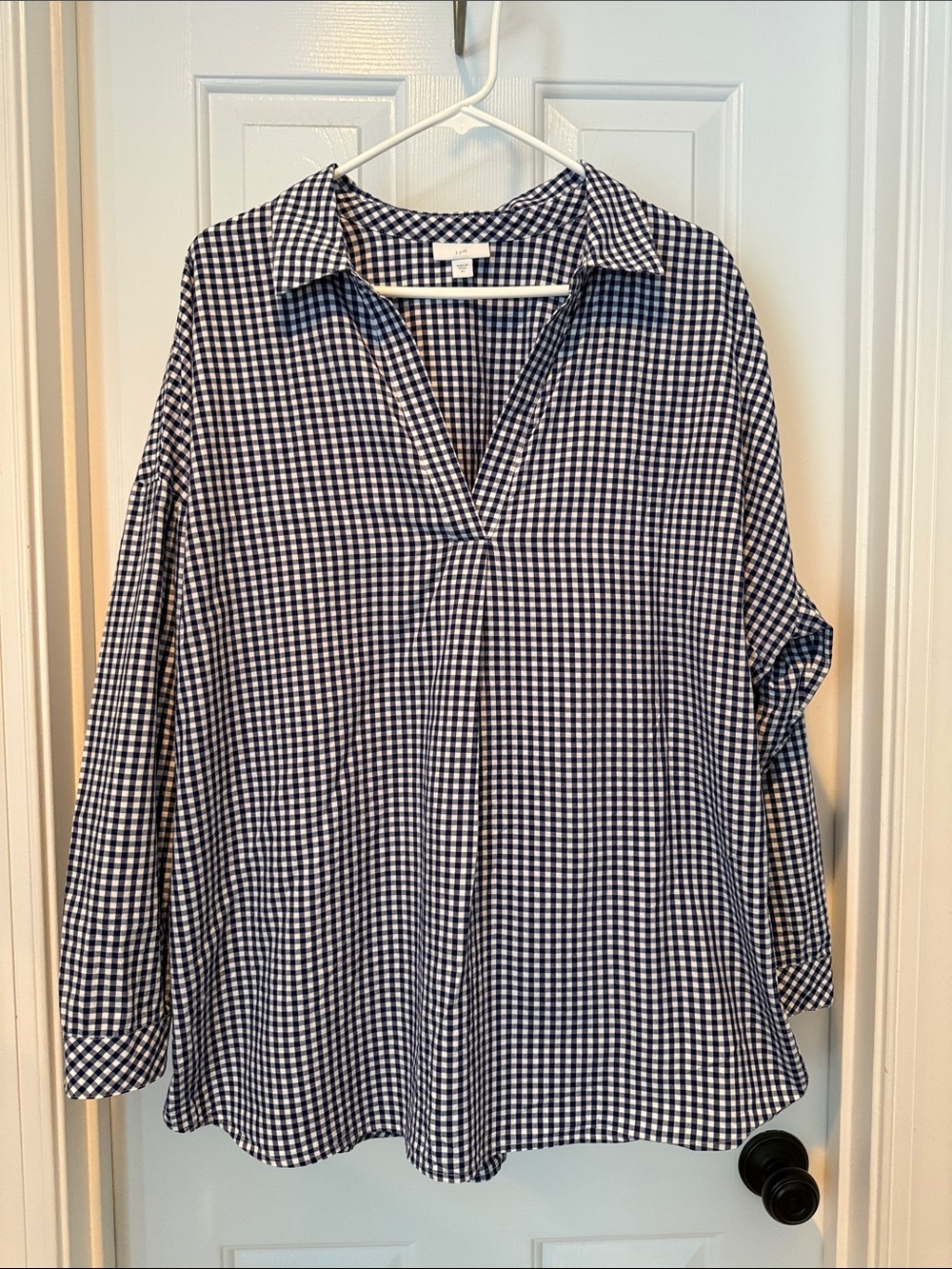 J. Jill Navy and White Gingham Button-Down Tunic